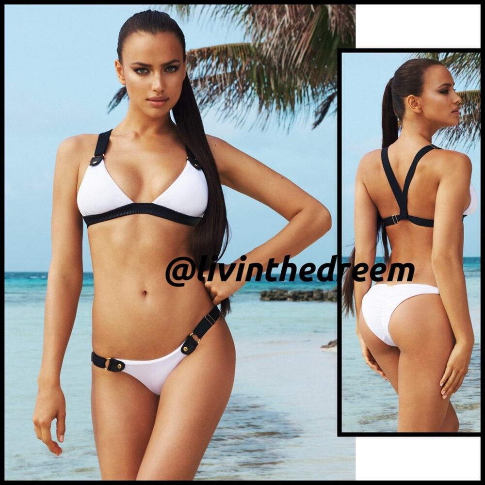 BEACH BUNNY 2016 T Back Bralette Black & White Bikini